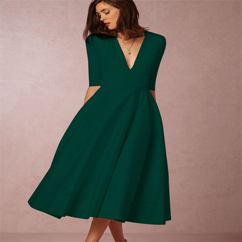 Image of Long Dress Solid Color Female Office Casual Dress