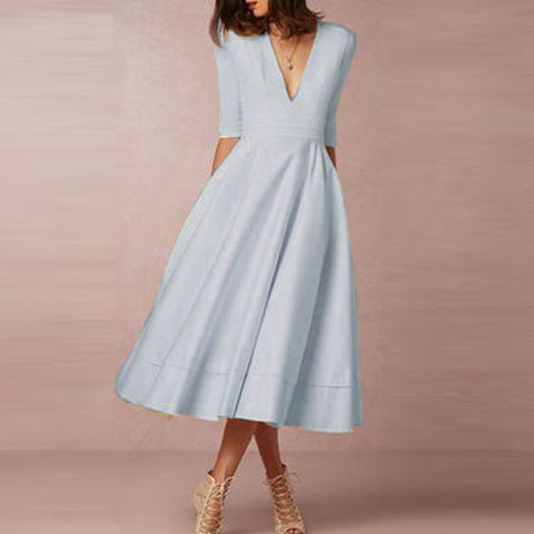 Image of Long Dress Solid Color Female Office Casual Dress