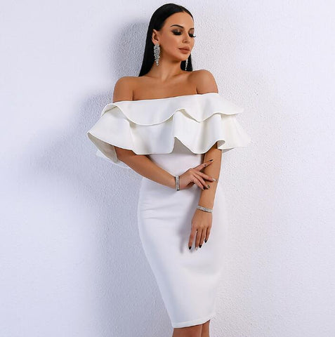 Image of Women Slash Neck Ruffles Backless Dresses