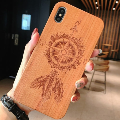 Image of Laser Engraving Real Wood Cell Phone Case for iPhone