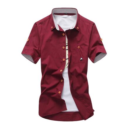 Image of Mushroom Embroidery Mens Short Sleeve Casual Shirts