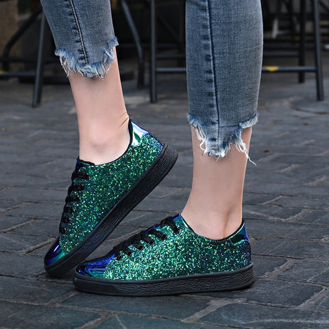 Image of Women Sneakers lace-Up Bling Glitter
