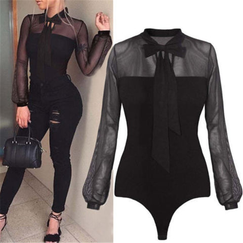 Image of Bodysuit Women Sexy Bow Mock