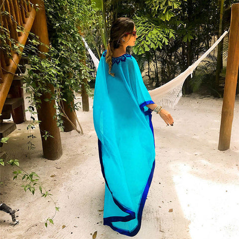 Image of Plus Size Blue Embroidered Summer Beachwear