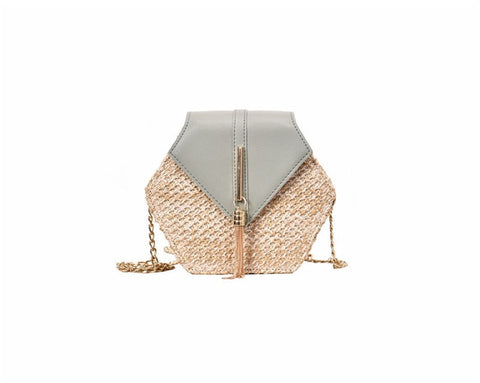 Image of Hexagon Mulit Style Straw+leather Handbag