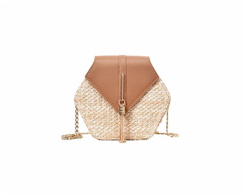Image of Hexagon Mulit Style Straw+leather Handbag