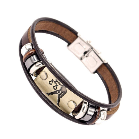 Image of Constellations Men Bracelet Cuff Leather Alloy Zodiac Signs Man
