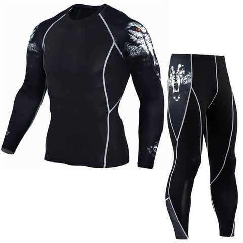 Image of Men Running Sport Compression t shirt Pants Suits Jogging Leggings
