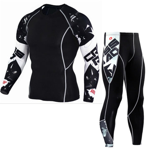 Image of Men Running Sport Compression t shirt Pants Suits Jogging Leggings