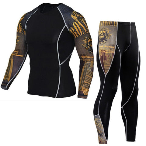 Image of Men Running Sport Compression t shirt Pants Suits Jogging Leggings