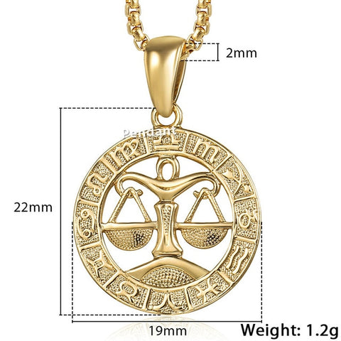 Image of Men's Women's 12 Horoscope Zodiac Sign Gold Pendant Necklace