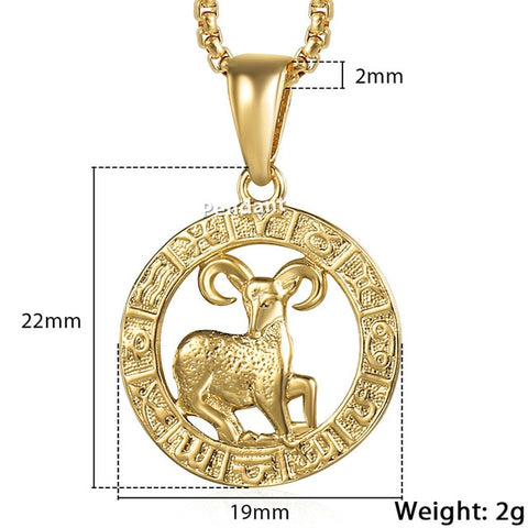 Image of Men's Women's 12 Horoscope Zodiac Sign Gold Pendant Necklace