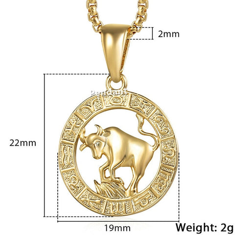 Image of Men's Women's 12 Horoscope Zodiac Sign Gold Pendant Necklace
