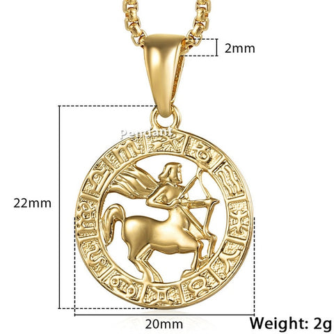 Image of Men's Women's 12 Horoscope Zodiac Sign Gold Pendant Necklace