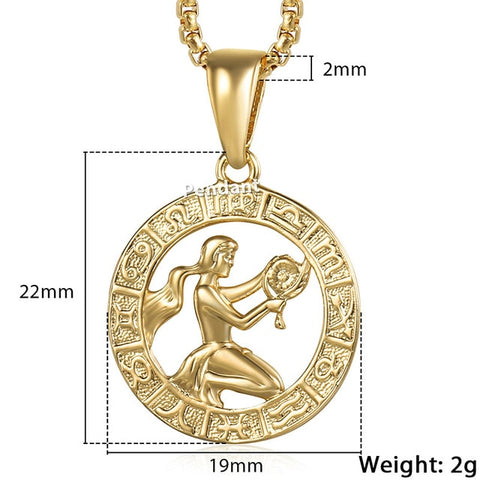 Image of Men's Women's 12 Horoscope Zodiac Sign Gold Pendant Necklace