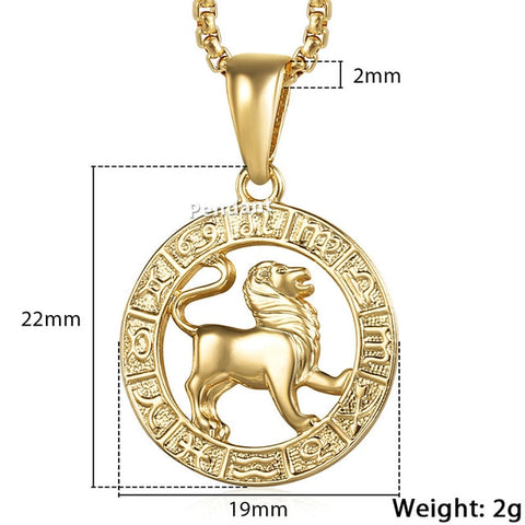 Image of Men's Women's 12 Horoscope Zodiac Sign Gold Pendant Necklace