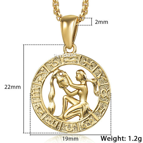 Image of Men's Women's 12 Horoscope Zodiac Sign Gold Pendant Necklace