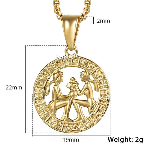 Image of Men's Women's 12 Horoscope Zodiac Sign Gold Pendant Necklace