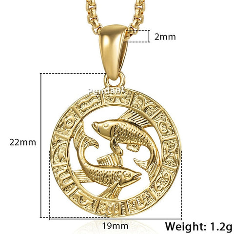 Image of Men's Women's 12 Horoscope Zodiac Sign Gold Pendant Necklace