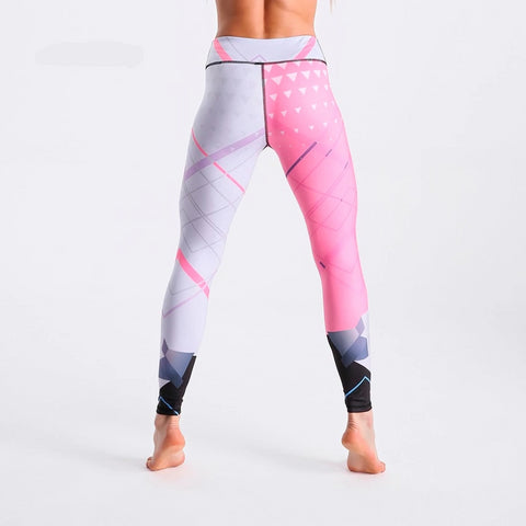 Image of Pink White Color Striped Patchwork High Waist Pants Fitness