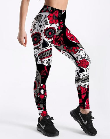 Image of Women's Skull&flower Black Leggings