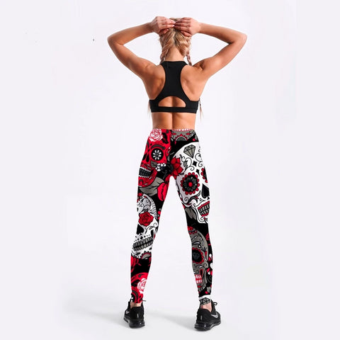 Image of Women's Skull&flower Black Leggings