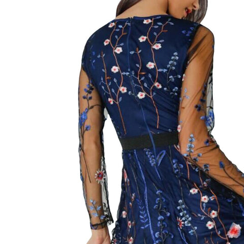 Image of Sheer Mesh Floral Embroidery Dress