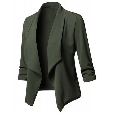 Image of Solid color women blazer Open Front Three Quarter Notched