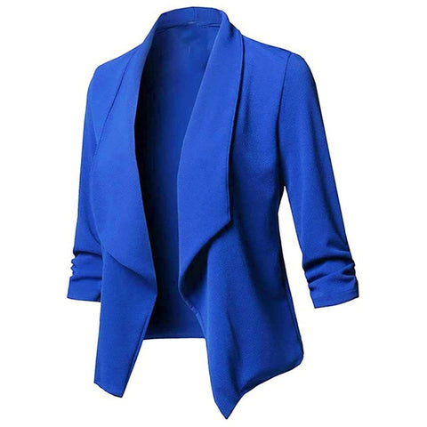 Image of Solid color women blazer Open Front Three Quarter Notched
