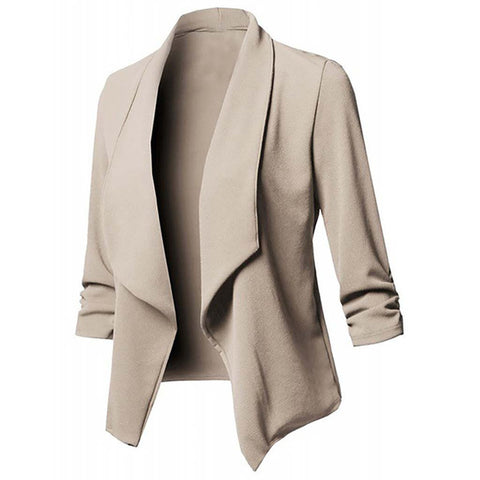 Image of Solid color women blazer Open Front Three Quarter Notched