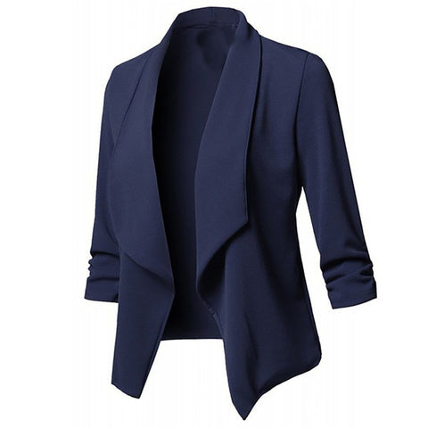 Image of Solid color women blazer Open Front Three Quarter Notched