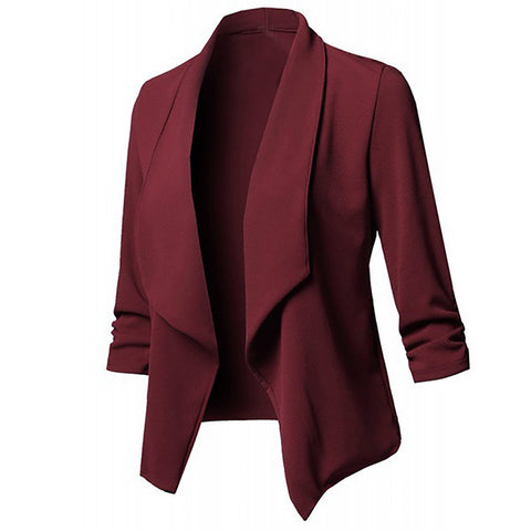 Image of Solid color women blazer Open Front Three Quarter Notched