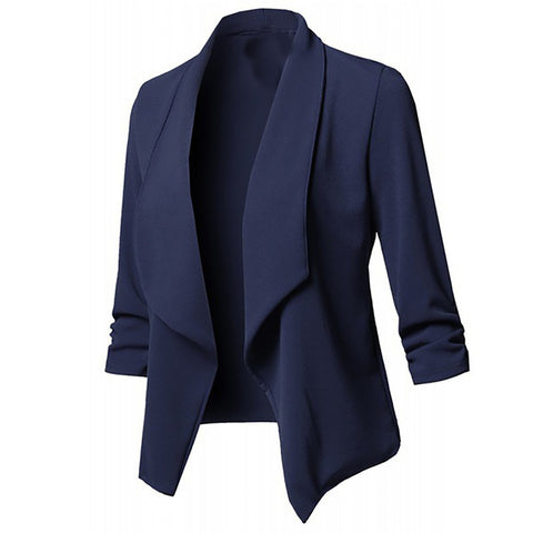 Image of Solid color women blazer Open Front Three Quarter Notched