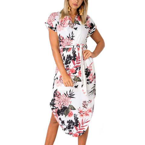 Image of Women Floral Print Beach Dress Fashion