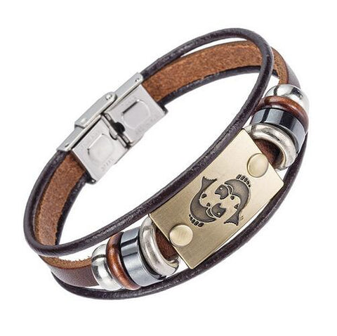 Image of XINYAO Constellation Bracelets Men Women Genuine Braided Leather Bracelet Men Jewelry