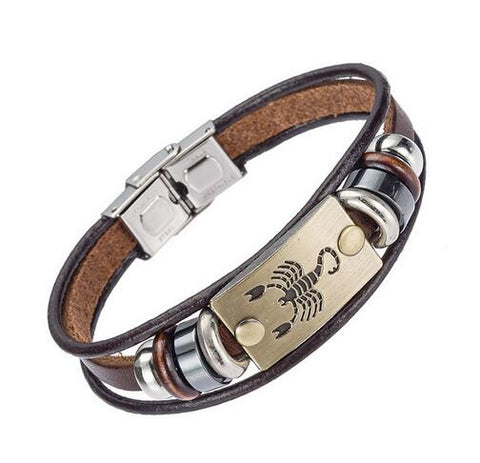 Image of XINYAO Constellation Bracelets Men Women Genuine Braided Leather Bracelet Men Jewelry