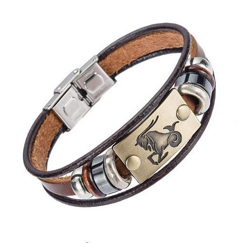 Image of XINYAO Constellation Bracelets Men Women Genuine Braided Leather Bracelet Men Jewelry