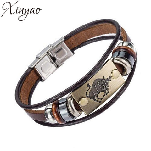 Image of XINYAO Constellation Bracelets Men Women Genuine Braided Leather Bracelet Men Jewelry