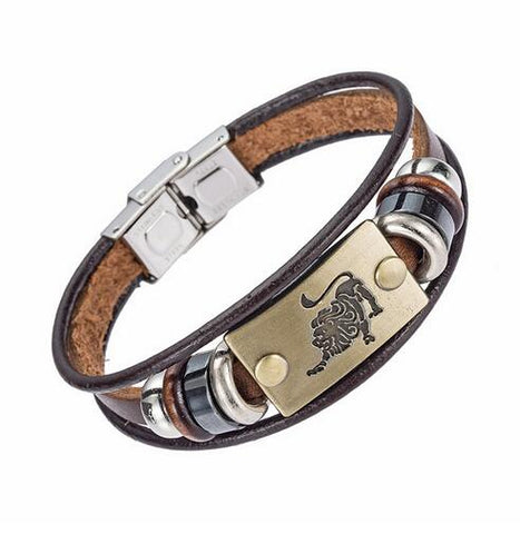 Image of XINYAO Constellation Bracelets Men Women Genuine Braided Leather Bracelet Men Jewelry