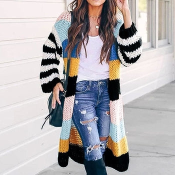 Image of Hit Color Patchwork Women Sweater Coat
