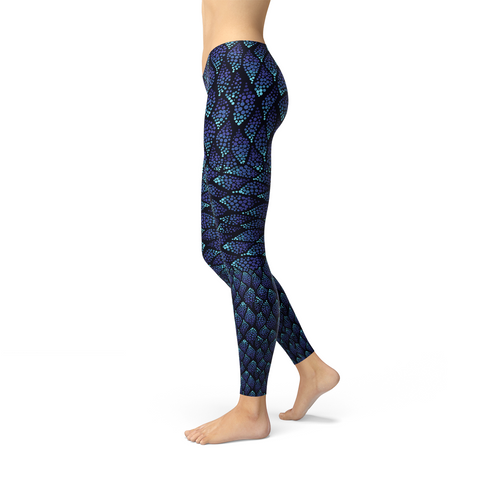 Image of Womens Blue Mermaid Scale Leggings