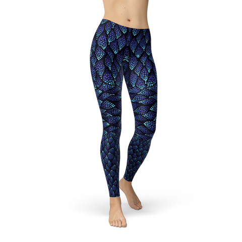 Image of Womens Blue Mermaid Scale Leggings