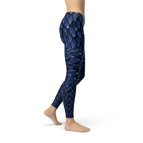 Image of Womens Blue Mermaid Scale Leggings