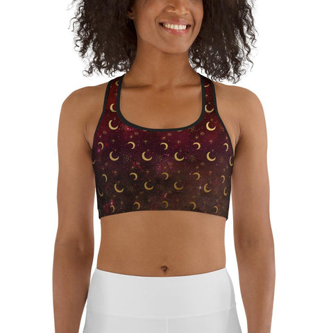 Image of Crescent Moon Burgundy Sports Bra