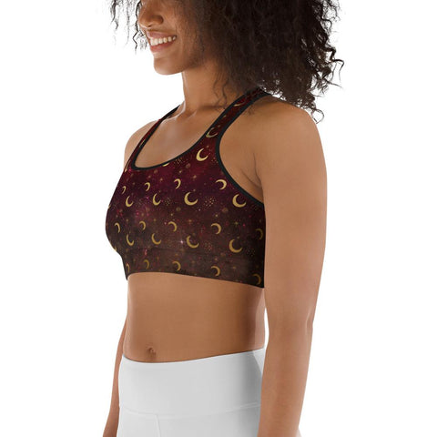 Image of Crescent Moon Burgundy Sports Bra