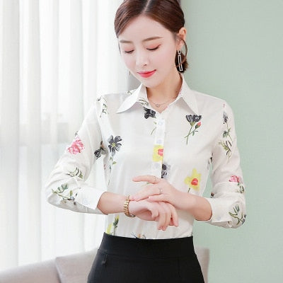 Image of Long Sleeve Shirts Women Blouse Autumn Lapel Office