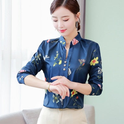 Image of Long Sleeve Shirts Women Blouse Autumn Lapel Office