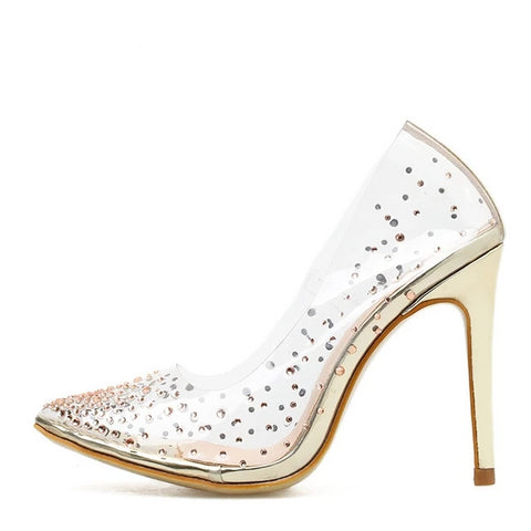 Image of Golden Rhinestone Transparent Women Pumps