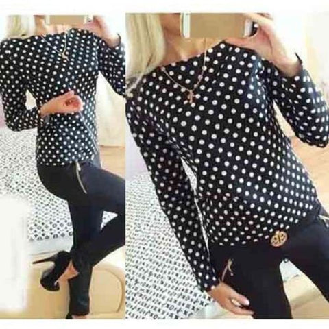 Image of Long Sleeve Polka Dot Casual Top