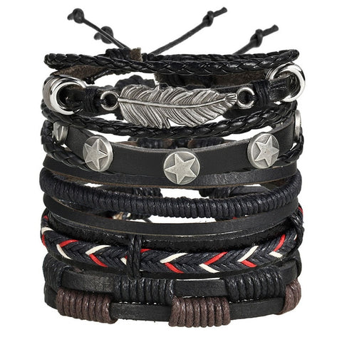 Image of Men Fashion Braided Handmade Star Rope Wrap Bracelets